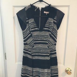 Rebecca Taylor Tweed W/ Leather Cap Sleeve Dress